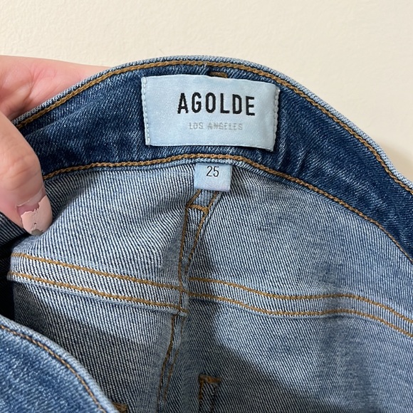 Agolde Dark Wash Distressed Sophie Skinny High Rise Denim Jeans Size 25 - Picture 10 of 11